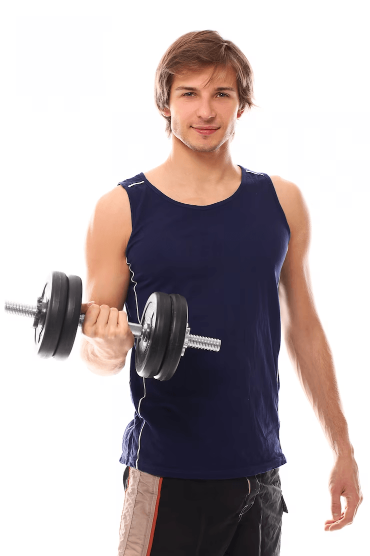 Young man holding a dumbbell